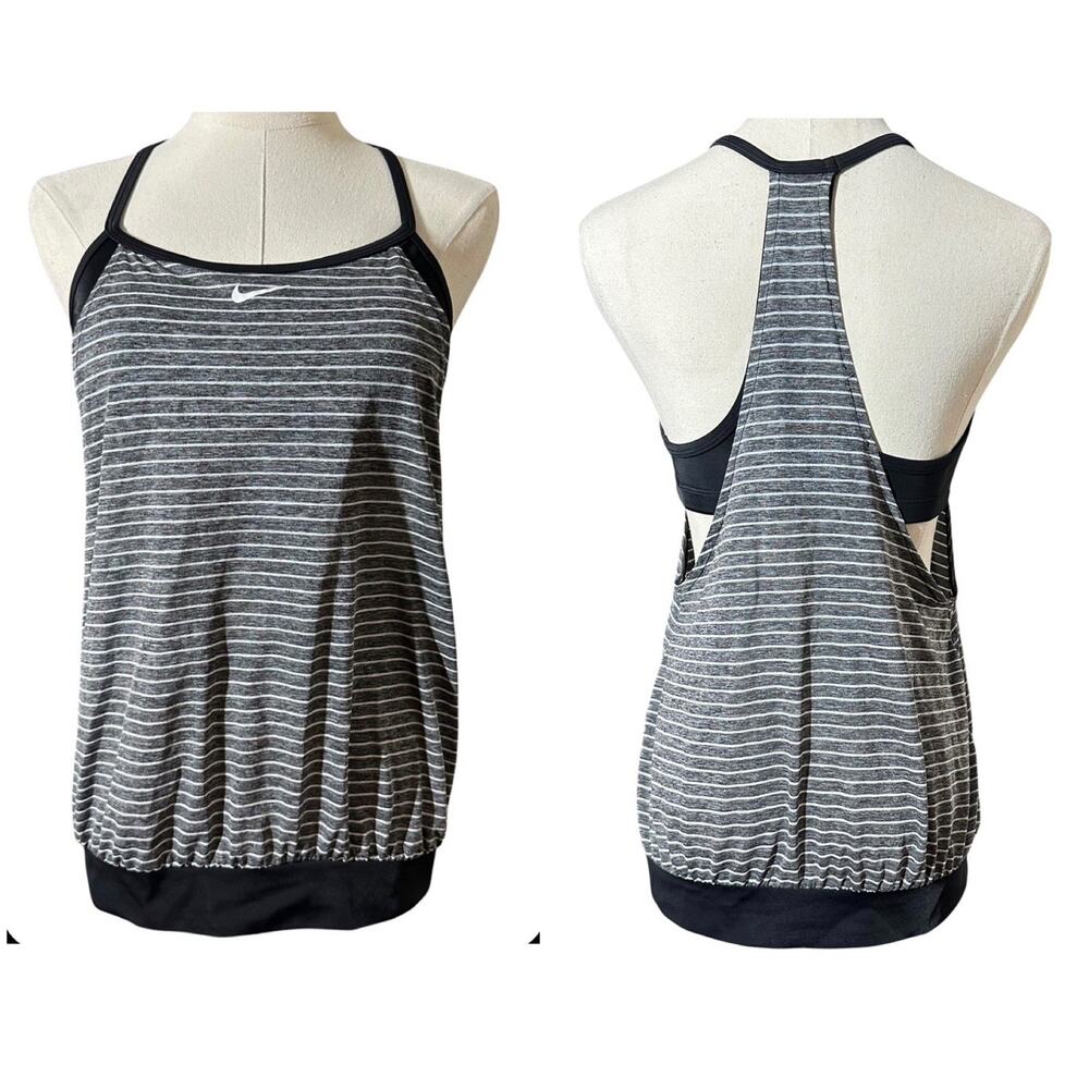 Nike Womens Sz M Black White Layered Sport T-Back Tankini Gym Swim *Runs Small*